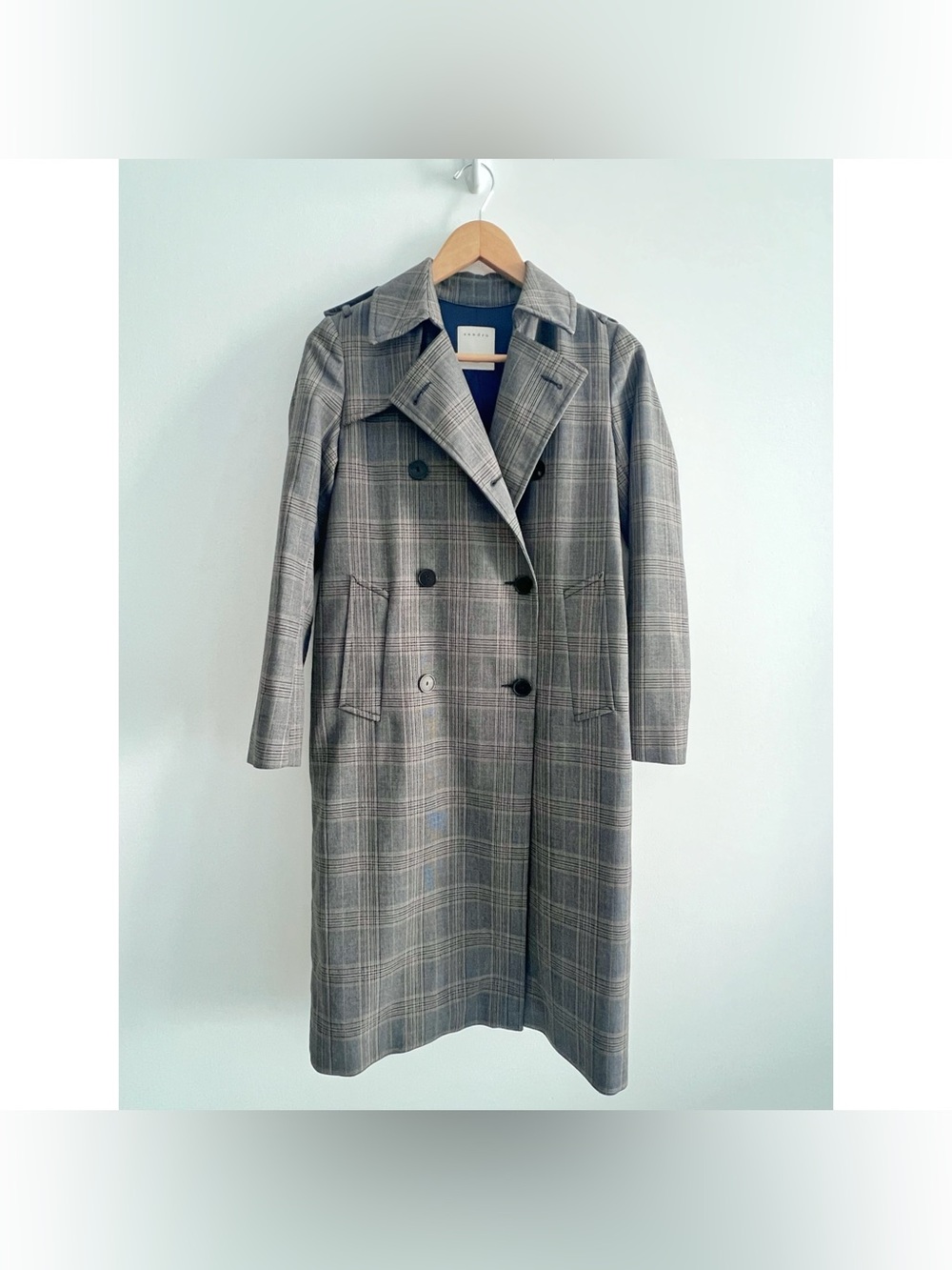 Sandro coat size 4 36 trench plaid brown grey Roselier - Picture 4 of 12
